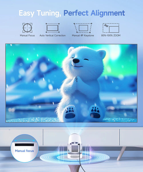 Magcubic HY300 Pro+ 4K draagbare projector met Android 11, 8000 lumen, WiFi 6, Bluetooth 5.4, buitenbioscoop, 5W HiFi-speaker, 720P HD-ondersteuning.