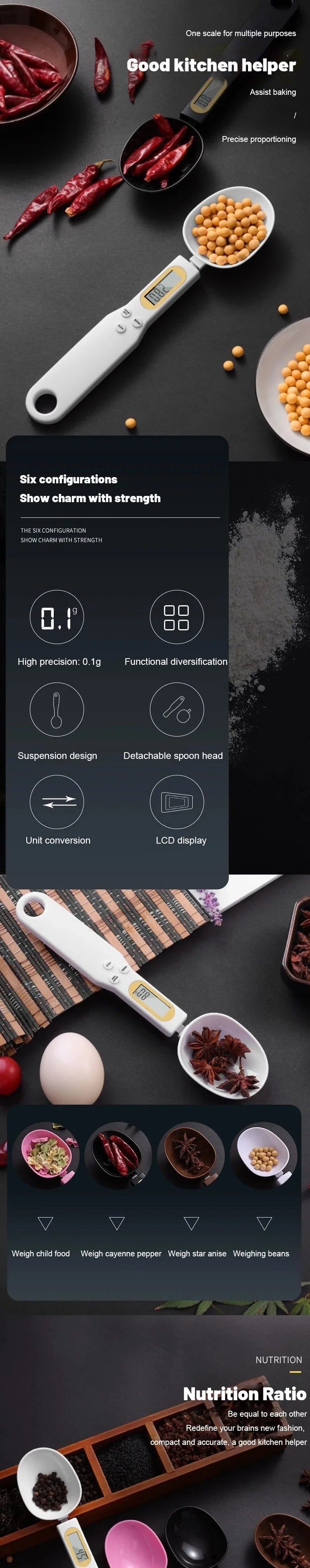 1 LCD digitale verstelbare weeglepel, elektronische keuken-maatlepel voor bakken, OEM super fabriek, betrouwbare kwaliteit.