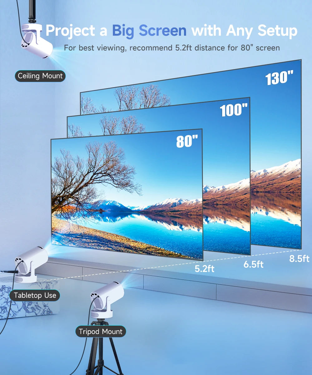 Magcubic HY300 Pro+ 4K draagbare projector met Android 11, 8000 lumen, WiFi 6, Bluetooth 5.4, buitenbioscoop, 5W HiFi-speaker, 720P HD-ondersteuning.