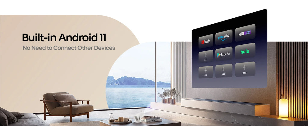 Magcubic HY300 Pro+ 4K draagbare projector met Android 11, 8000 lumen, WiFi 6, Bluetooth 5.4, buitenbioscoop, 5W HiFi-speaker, 720P HD-ondersteuning.